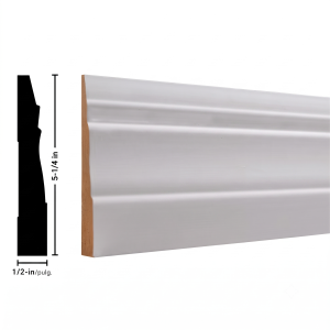 Primed finger-joint baseboard profile, 5-1/4 inch